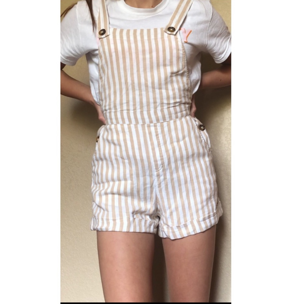 Hollister linen striped beige overalls